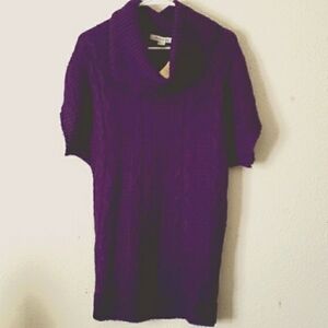 Forever 21 Short Sleeve Purple Cowl Neck Long Tunic Length Sweater 💜 Size S